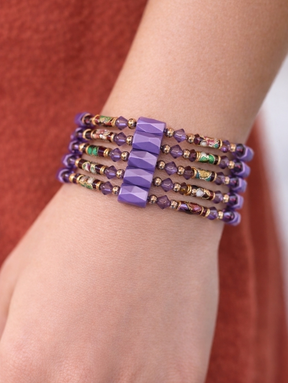5/$25 Magnetic Lavendar Cloisonne Beaded Wrap Bracelet
